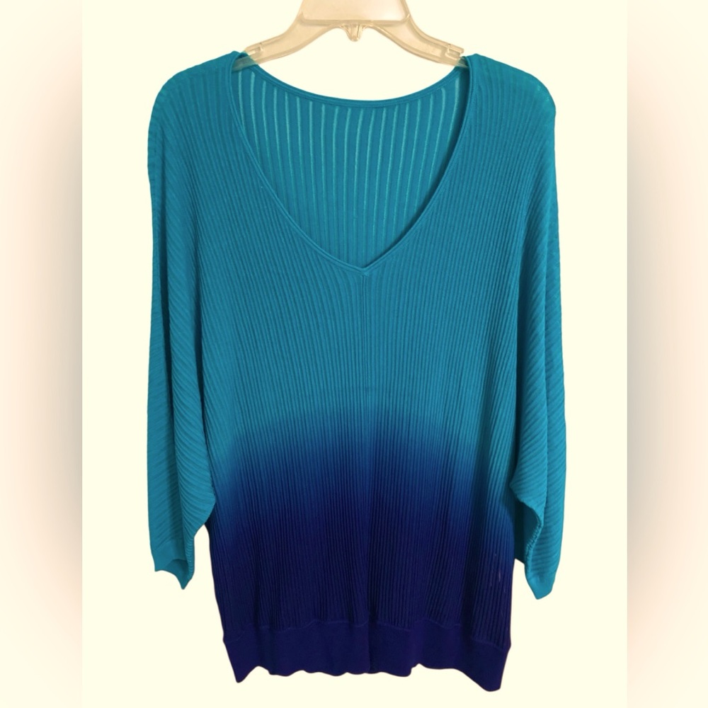 Chicos pullover sweater sheer striped dip dye in tropical teal Size L/XL